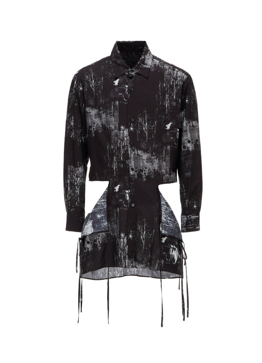 WITHERED BRANCH PRINT RAYON SIDE SLIT SHIRT
