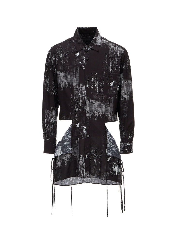 WITHERED BRANCH PRINT RAYON SIDE SLIT SHIRT