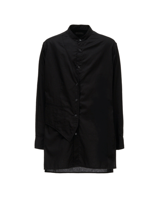 COTTON TWILL VEST-FRONT COLLARLESS SHIRT