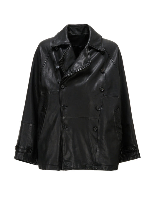 WASHED SHEEP LEATHER DOUBLE-BREASTED MOTORCYCLE JACKET