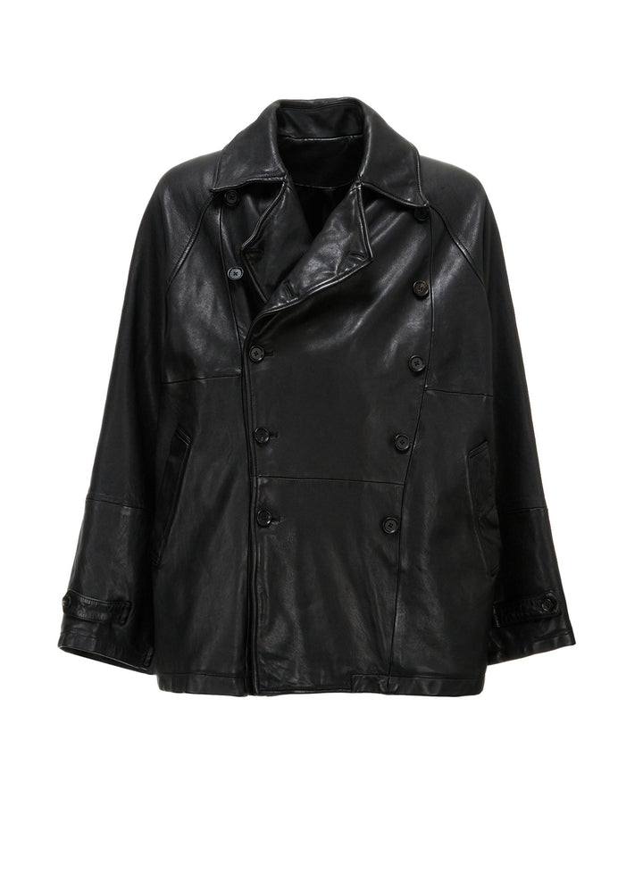 WASHED SHEEP LEATHER DOUBLE-BREASTED MOTORCYCLE JACKET