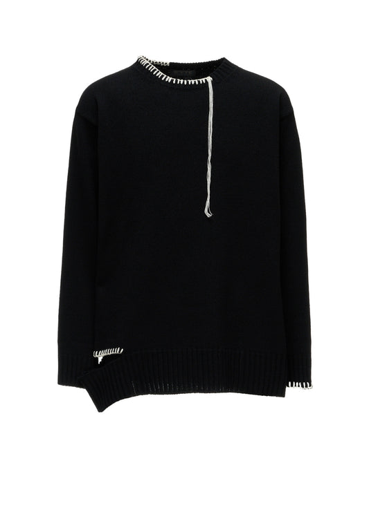 BULKY WOOL BLEND ASYMMETRIC STITCH PULLOVER