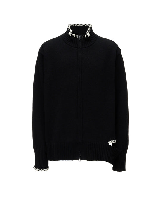 BULKY WOOL BLEND ASYMMETRIC STITCH ZIP-UP KNIT