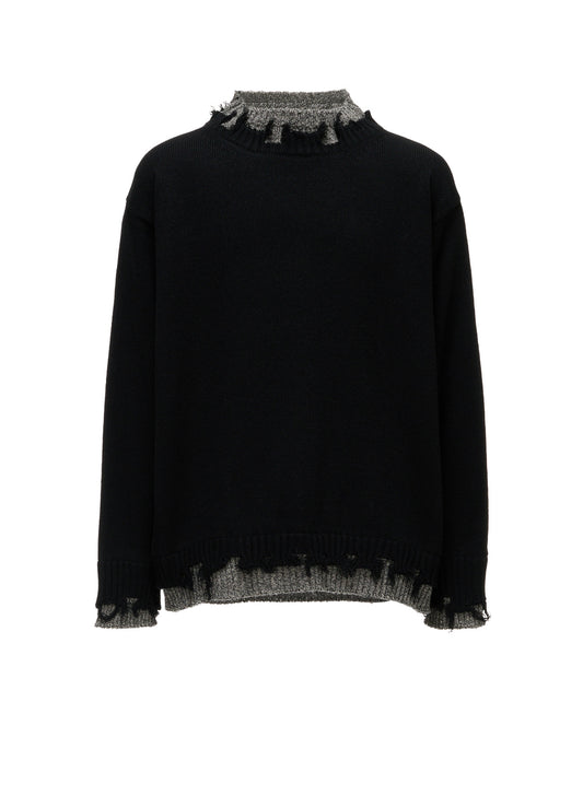 BULKY WOOL BLEND CONTRAST DAMAGED DETAIL PULLOVER