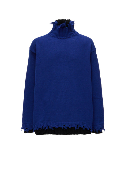 BULKY WOOL BLEND DAMAGED DETAIL TURTLE NECK PULLOVER