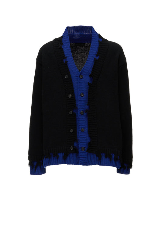 BULKY WOOL BLEND CONTRAST DAMAGED DETAIL CARDIGAN
