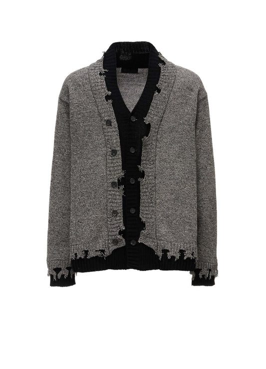 BULKY WOOL BLEND CONTRAST DAMAGED DETAIL CARDIGAN