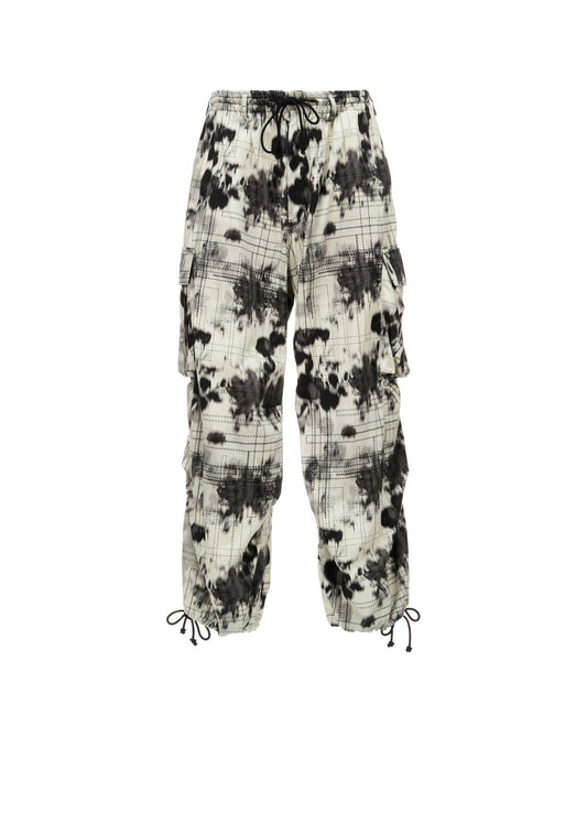 INK-WASH PRINTED TECHNO PANTS WITH DECORATIVE STITCH DETAILING