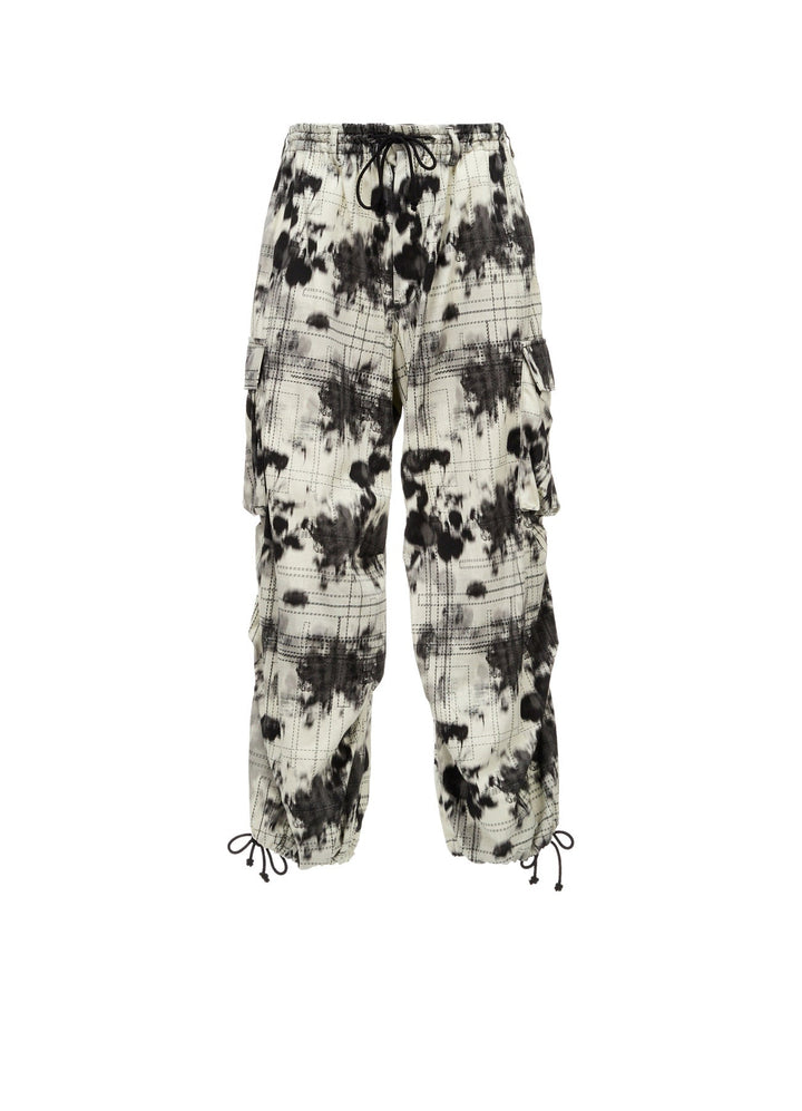 INK-WASH PRINTED TECHNO PANTS WITH DECORATIVE STITCH DETAILING