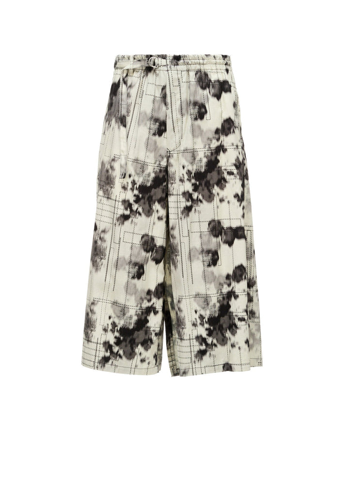 INK-WASH PRINTED BACK ERAP PANTS WITH DECORATIVE STITCH DETAILING