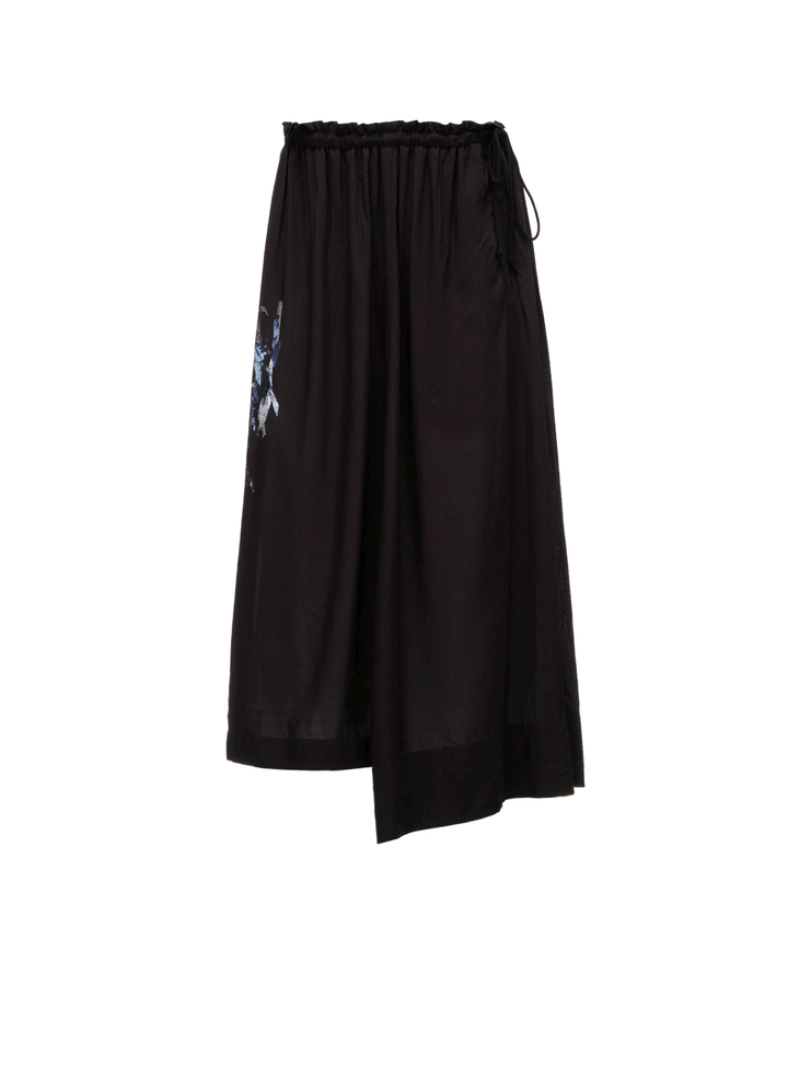 PATCHWORK FLOWER PRINT RAYON WAIST DRAWSTRING SKIRT