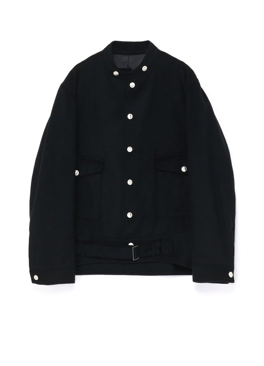 WOOL BEAVER WAIST BUCKLE STAND COLLAR BLOUSON