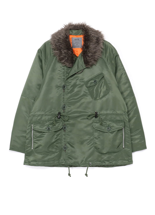 WATER-REPELLENT NYLON TWILL SHAWL COLLAR BLOUSON WITH FUR COLLAR