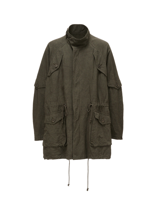 COTTON LINEN TWILL RAGLAN STAND COLLAR UTILITY BLOUSON