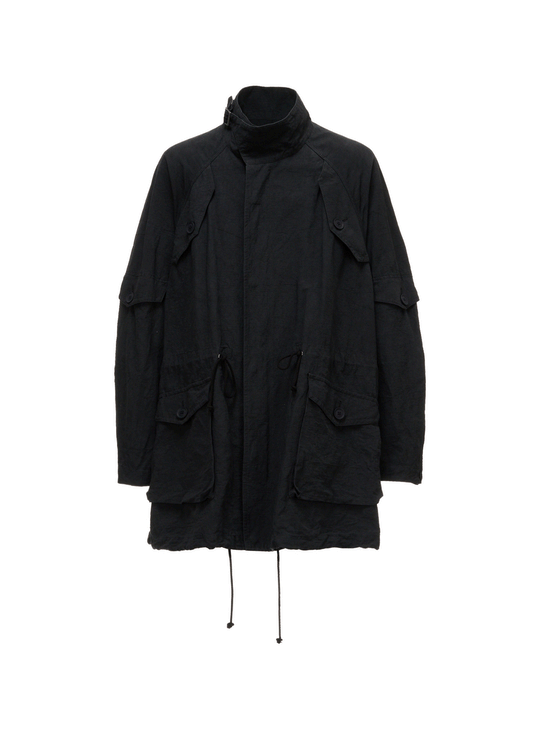 COTTON LINEN TWILL RAGLAN STAND COLLAR UTILITY BLOUSON