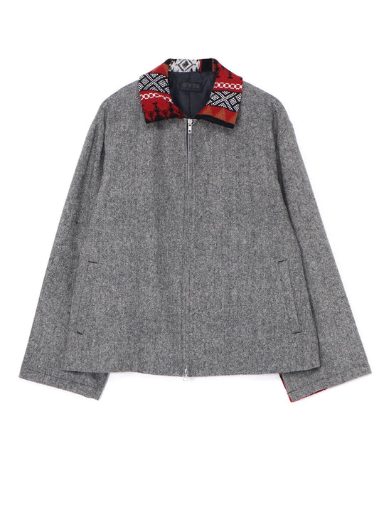 ETERMINE NEP TWEED + NORDIC PATTERN KNIT ZIPPER BLOUSON