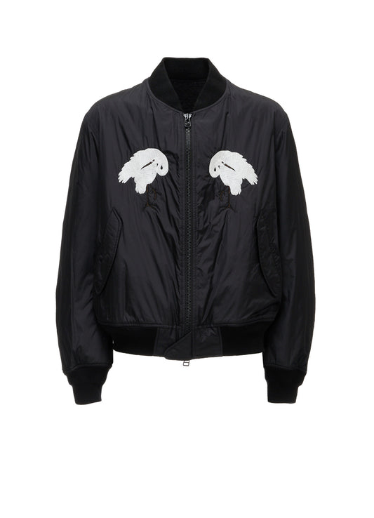 NYLON TWILL EMBROIDERY BOMBER JACKET