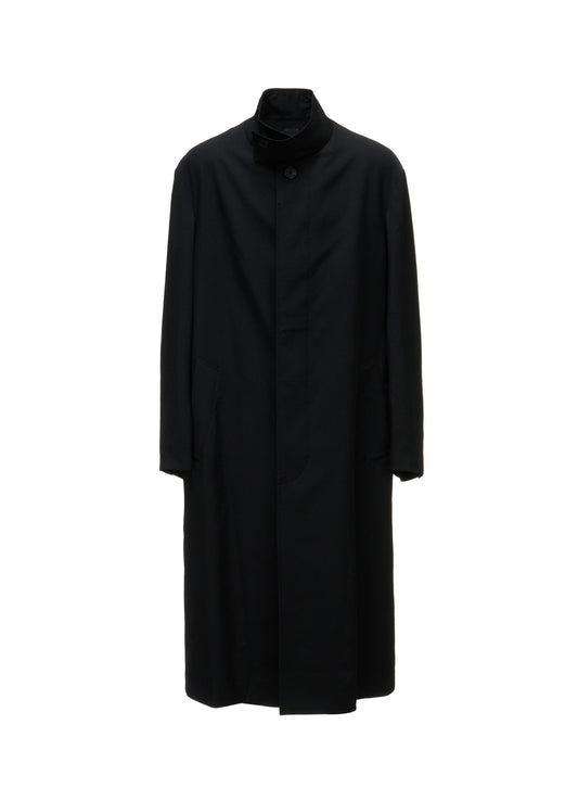 WASHER WOOL GABARDINE CONCEALED PLACKET STAND COLLAR COAT