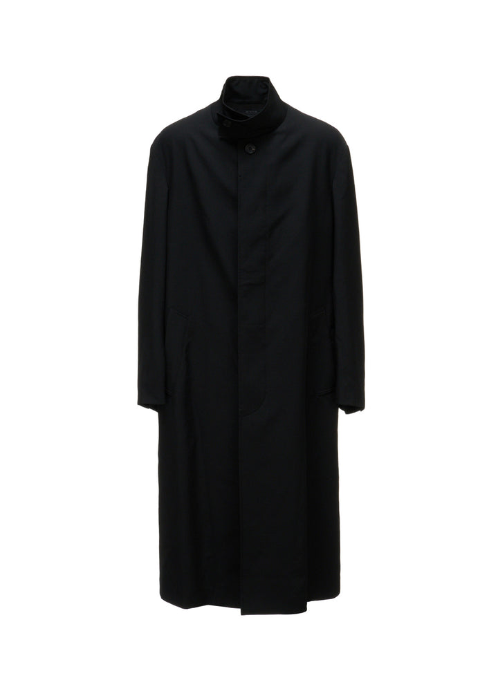 WASHER WOOL GABARDINE CONCEALED PLACKET STAND COLLAR COAT