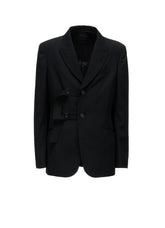 WASHER WOOL GABARDINE PEAK LAPEL BELTED JACKET