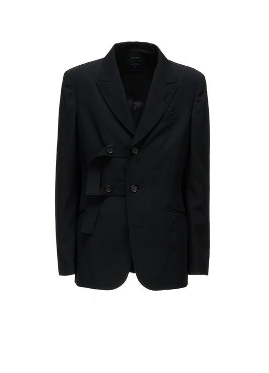 WASHER WOOL GABARDINE PEAK LAPEL BELTED JACKET