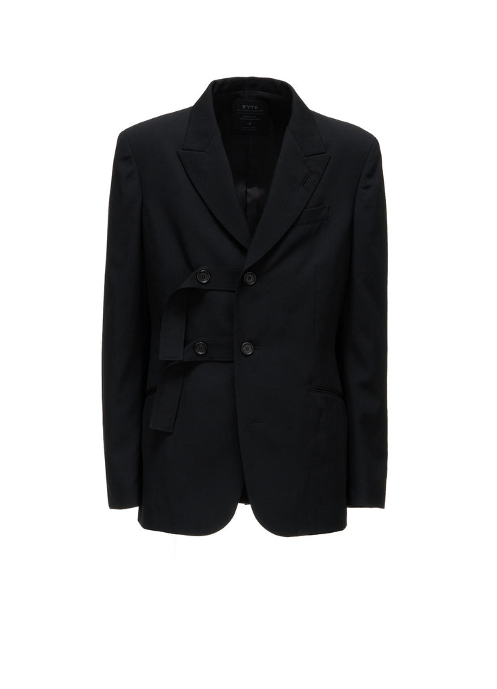 WASHER WOOL GABARDINE PEAK LAPEL BELTED JACKET