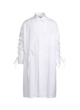 COTTON BROAD CLOTH OVERSIZED LONG SHIRT WITH GATHERED STRINGS