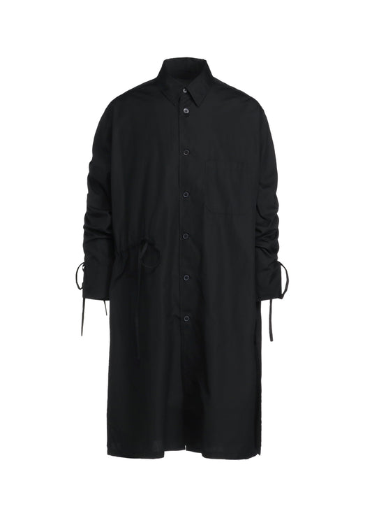 COTTON BROAD CLOTH OVERSIZED LONG SHIRT WITH GATHERED STRINGS