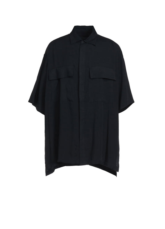 RAYON WASHER TWILL OVERSIZED SHORT-SLEEVE SHIRT WITH FLAP POCKETS