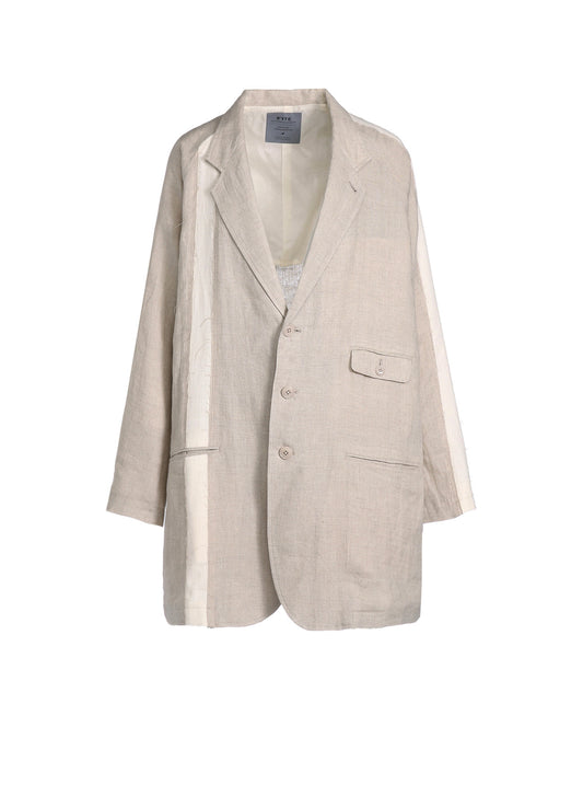 LINEN GAUZE DUAL FABRIC OVERSIZED RAGLAN SLEEVED JACKET WITH CUT-OUT DESIGN