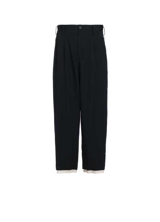 WASHER FINISHED WOOL GABARDINE 2-TUCK PANTS WITH CUT-OUT HEM DESIGN