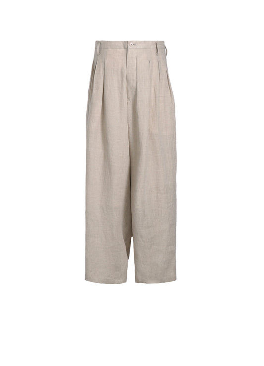 LINEN GAUZE DUAL FABRIC 12-PLEATED PANTS WITH SIDE TAPE