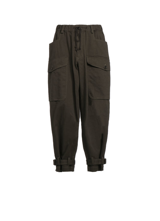 COTTON DRILL CARGO PANTS WITH BELTED HEMS