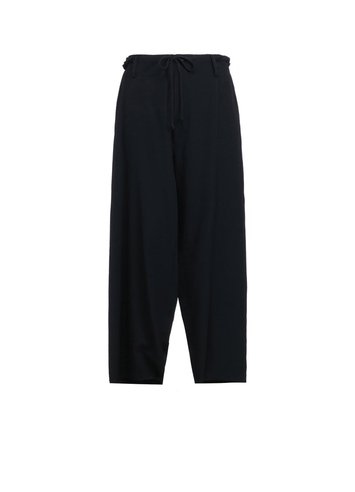 WASHER FINISHED WOOL GABARDINE DRAWSTRING WIDE PANTS