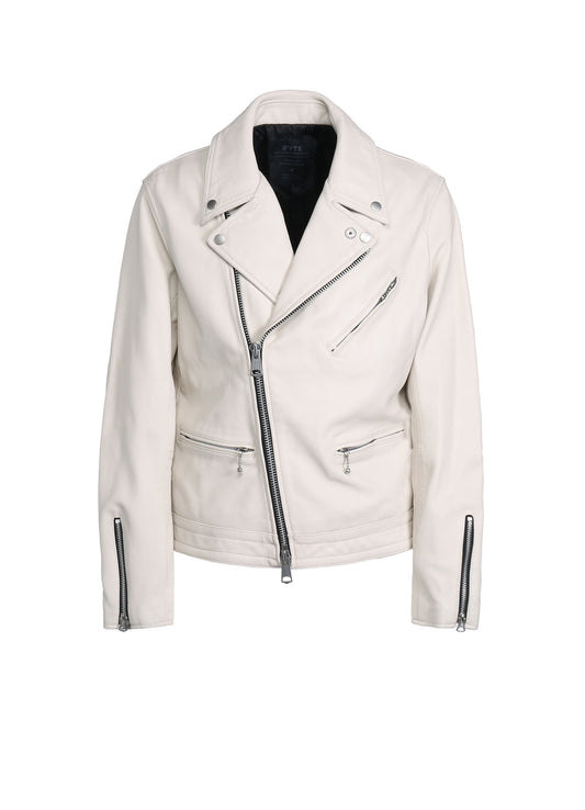 CHROME WHITE SHEEP LEATHER DOUBLE MOTORCYCLE JACKET