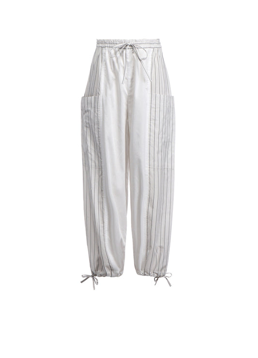 COTTON SATIN STRIPE SWITCHING PANTS (M)