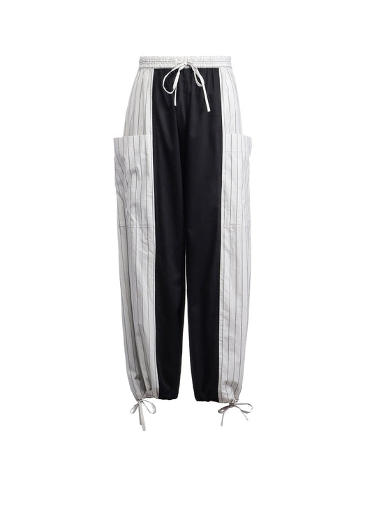 COTTON SATIN STRIPE SWITCHING PANTS (L)