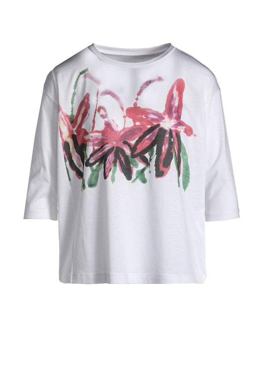 CELLULOSE COTTON JERSEY FLOWER PRINT 3/4 SLEEVE SHIRT