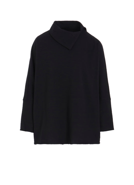 COTTON MINI FLEECE ASYMMETRIC COLLAR PULLOVER
