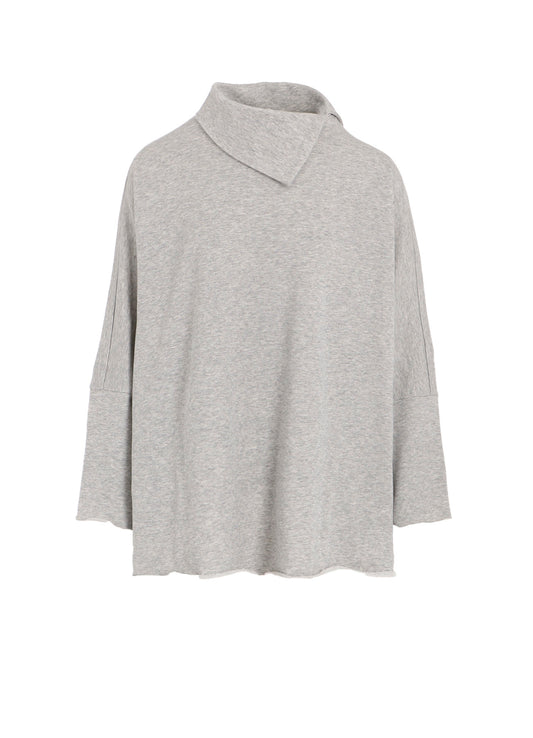 COTTON MINI FLEECE ASYMMETRIC COLLAR PULLOVER