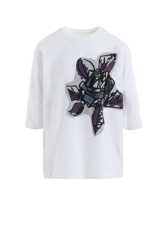 SOFT COTTON JERSEY WILD FLOWER PRINT 3/4 SLEEVE SHIRT