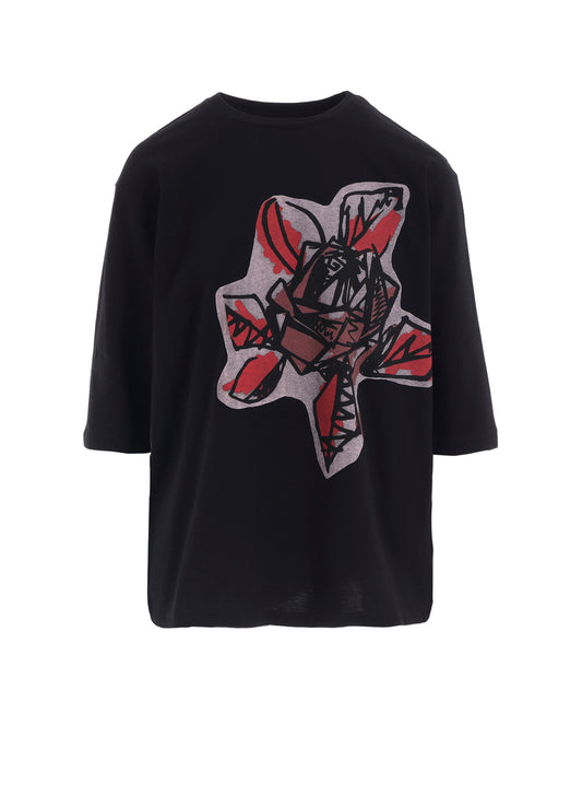 SOFT COTTON JERSEY WILD FLOWER PRINT 3/4 SLEEVE SHIRT
