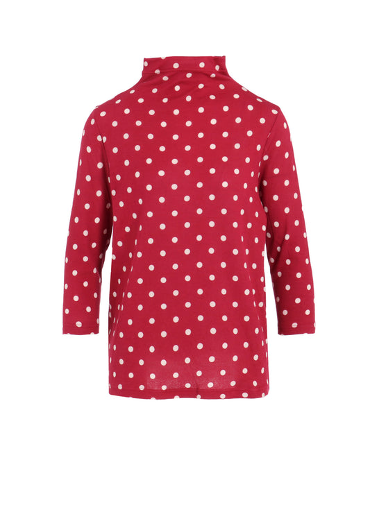 80/1 DUAL-LAYER JERSEY DOT PRINT BOTTLE NECK 3/4 SLEEVE SHIRT