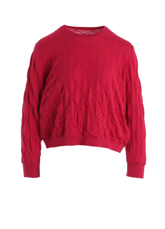 COTTON SILK SHIRRING KNIT PULLOVER