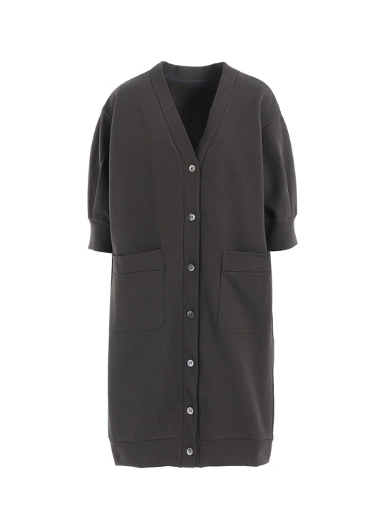 COTTON FLEECE 3/4 SLEEVE LONG CARDIGAN