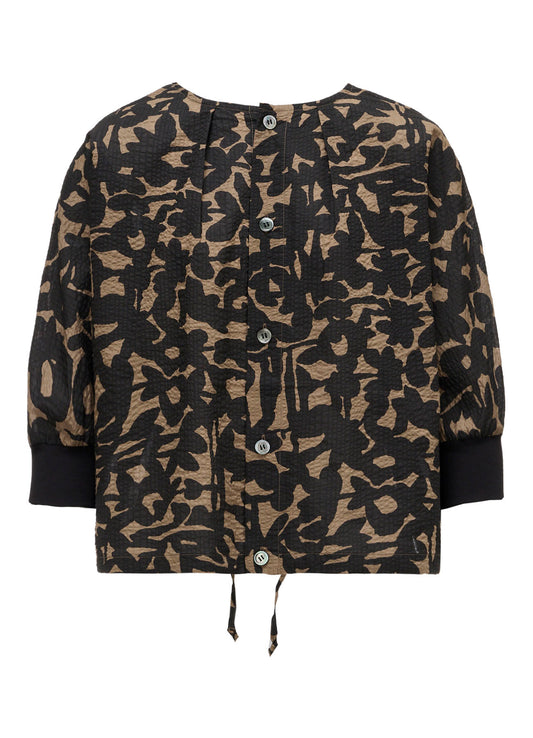 COTTON RIPPLE MOSAIC FLOWER PRINT SHIRT CARDIGAN