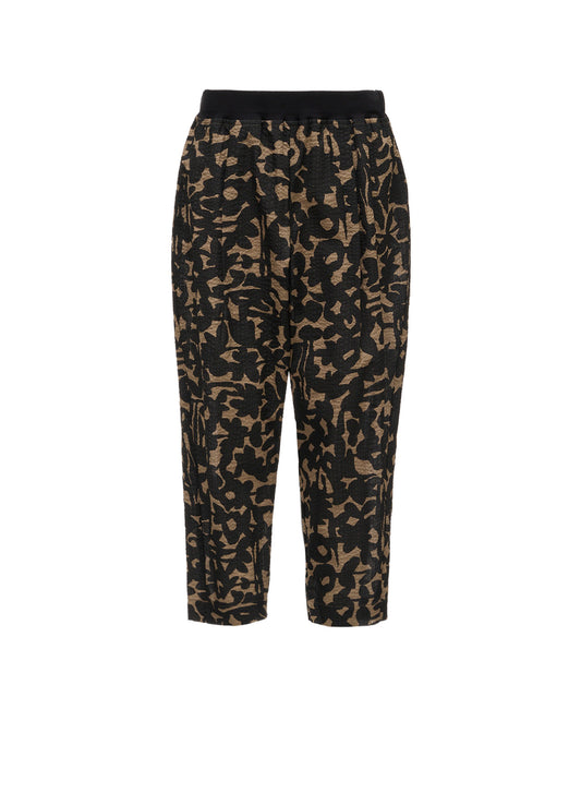 COTTON RIPPLE MOSAIC FLOWER PRINT HEM SLIT PANTS