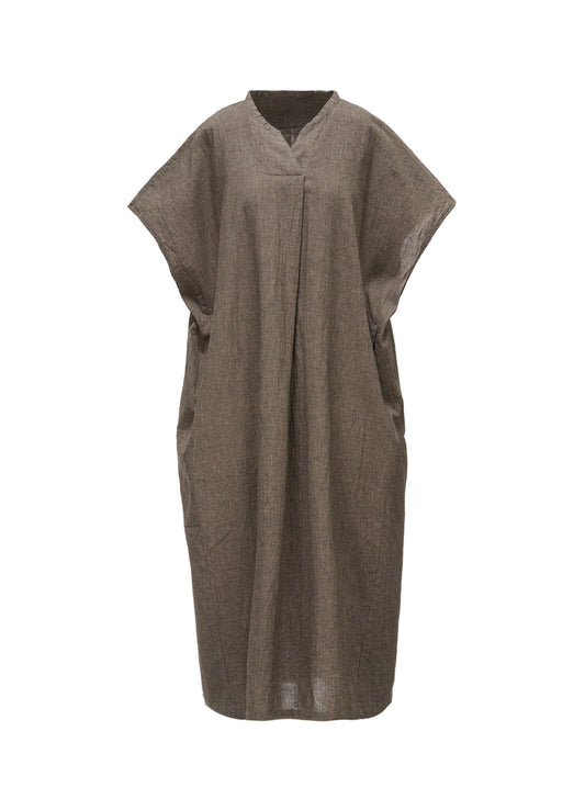 COTTON LINEN WASHER SLIT NECK ONE PIECE
