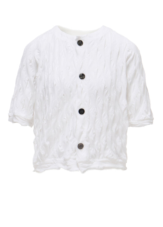 HARD TWIST JACQUARD HALF SLEEVE CARDIGAN