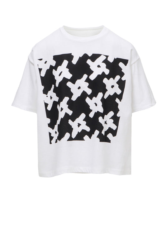 COTTON JERSEY HOUNDSTOOTH PRINT T-SHIRT